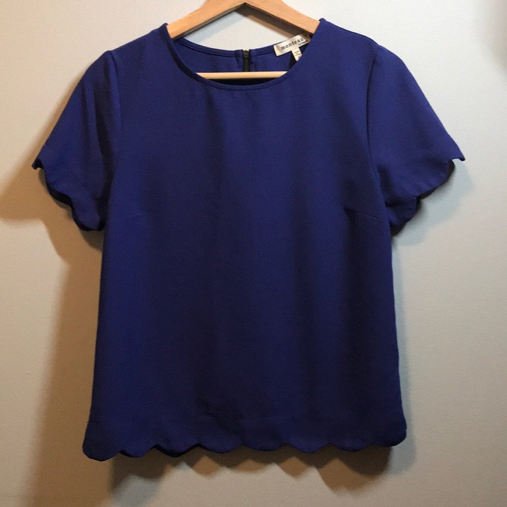 Royal blue Monteau top w/ scalloped hem